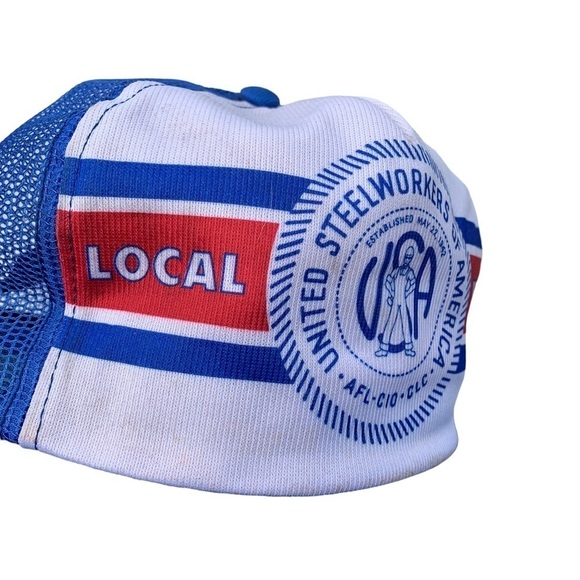 Vintage United Steel Workers of America SnapBack Mesh Trucker Hat 80s - Picture 2 of 9